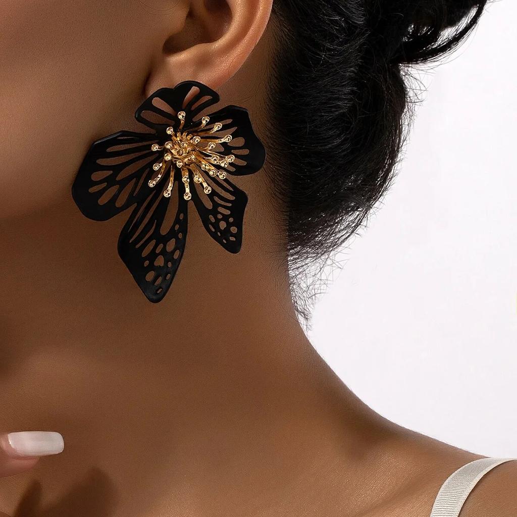 Simple Geometric Exaggerated Flower Metal Stud Earrings For Women Party Gift Holiday Fashion Jewelry