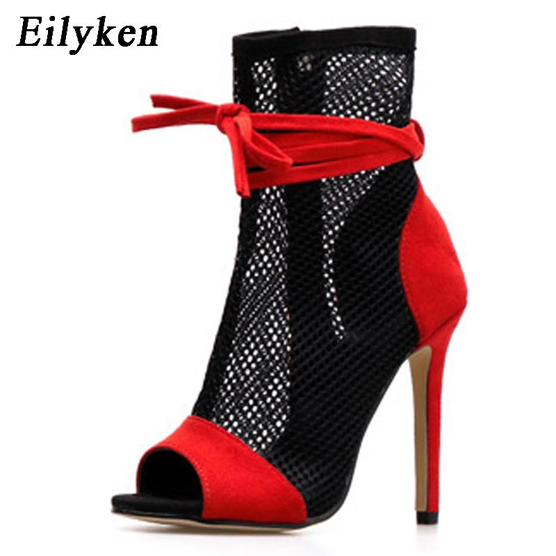 Fashion Eilyken Sexy Peep Toe Stiletto Heels Women's Sandals Party Zipper ANKLE Boots Club Strippers Shoes Sandalias De Mujer