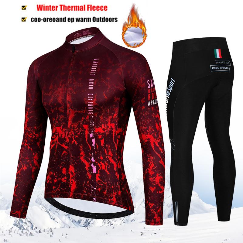 2027 Winter Tour De Italy Thermal Fleece Cycling Clothes Men Jersey Suit Outdoor Road Bicycle Clothing Bib Pants Set
