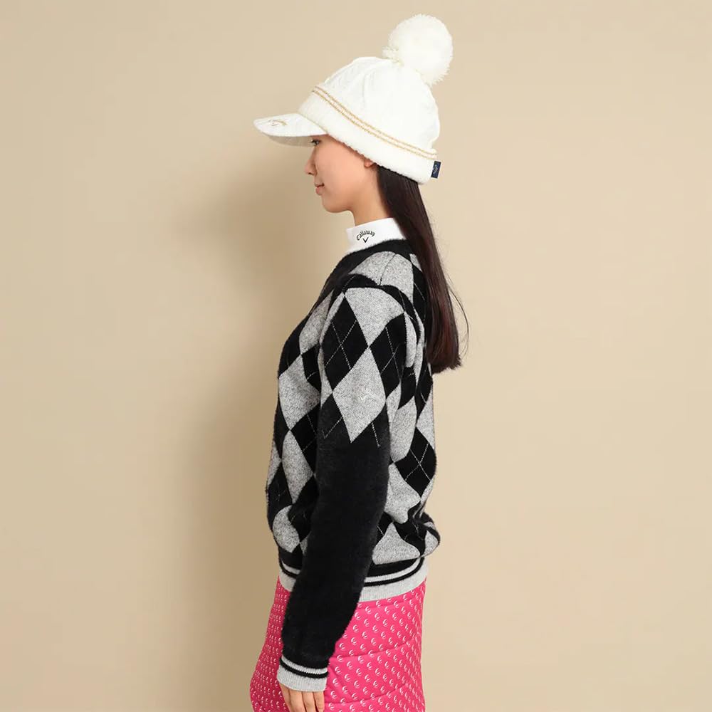 Callaway Argyle Crew Neck Golf C23218205 Size L Women's Sweater, Sweater, 1010_Black,