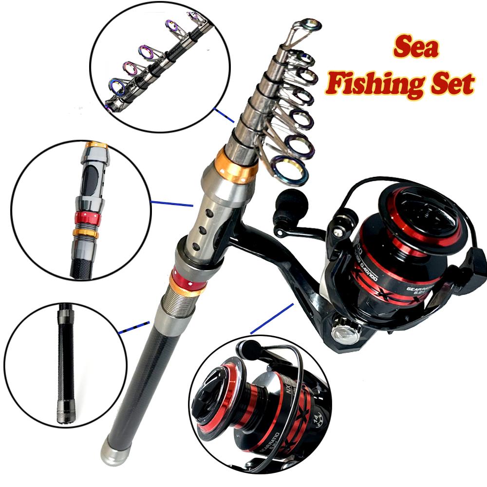 Carbon Fiber Telescopic Fishing Rod and Reel Combo Short Sea Rods Spinning FIshing Pole Superhard 1.8M 2.1M 2.4M 2.7M 3.0M 3.6M