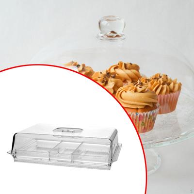 PC Clear Rectangle Serving Dish Food Tray with Lid Display Snacks, Pastries, Desserts, Appetizers,