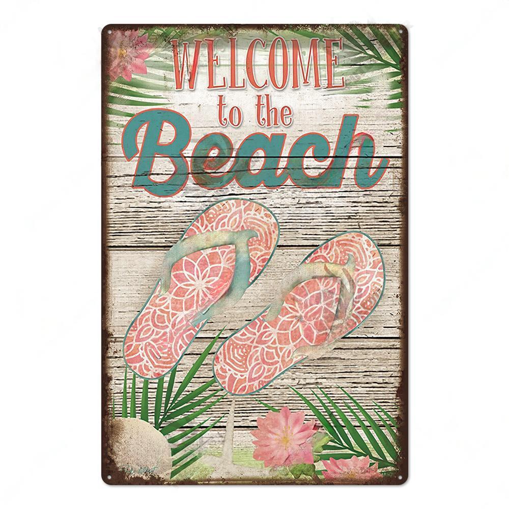 Summer Beach Decor Vintage Metal Tin Signs Plaque Metal Plate Retro Posters Wall Art Decor Seaside