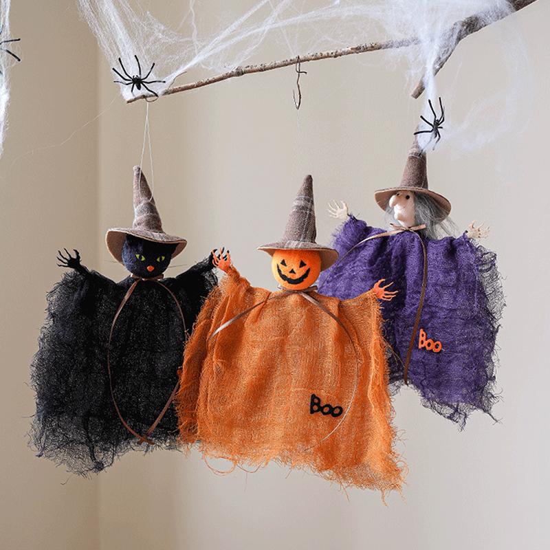 Halloween Decoration Pumpkin Ghost Witch Doll Pendant Haunted House Party Props Halloween Ornament Crafts For Shops Parties Bars