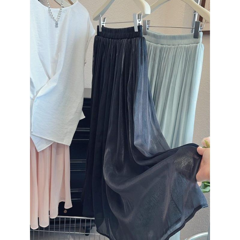 

Super fairy drape skirt women s summer long vacation fairy skirt new pearlescent yarn floor-mopping skirt One size fits all чорний