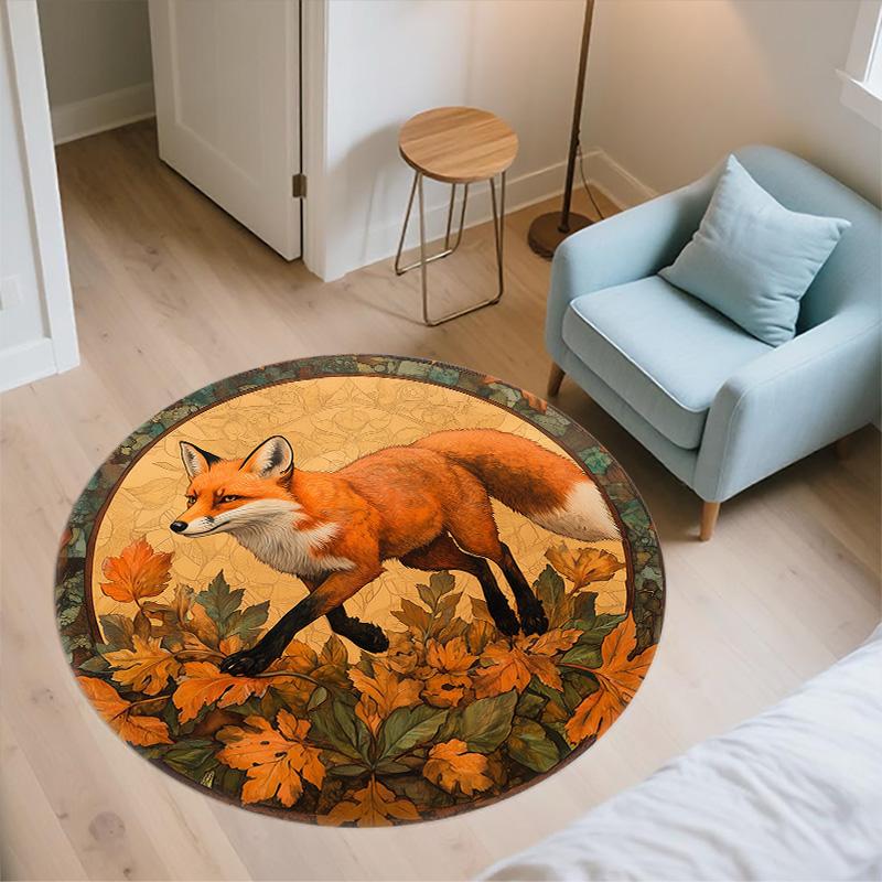 Volpe tra i Cespugli,Tappeto Rotondo,Tappeto per Soggiorno Camera da Letto Divano Sala Giochi Decorazione,Tappetino Antiscivolo