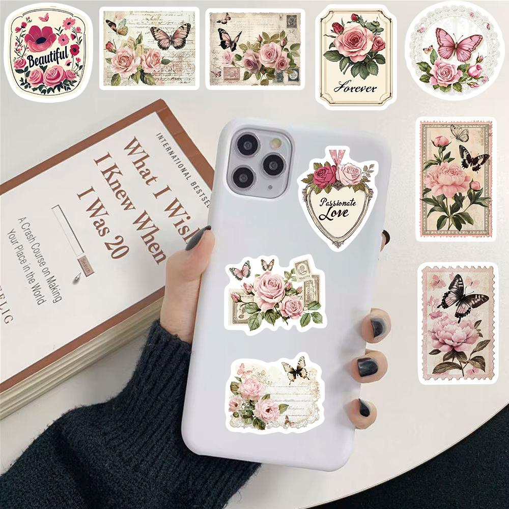 30/60PCS Retro Pink Romantic Stickers Laptop Colorful Waterproof Luggage Aesthetic Bicycle Vintage Cartoon Waterproof Sticker