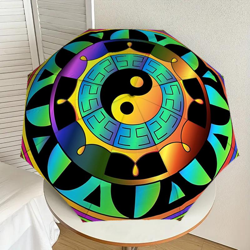 1pc Yin Yang Symbol Automatic Folding Umbrella, Portable Collapsible Design, 8-Rib Iron Frame, Outdoor Accessory yy250905088