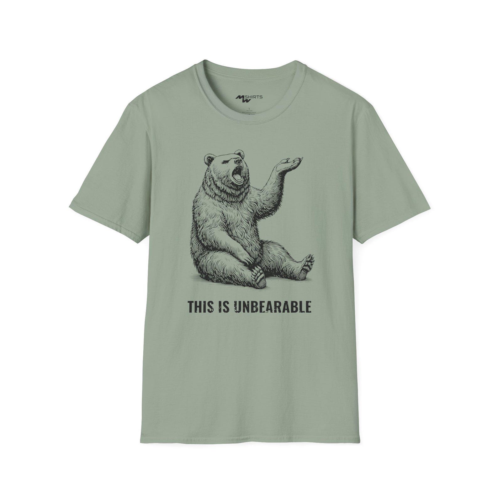 This Is Unbearable/ Engraving-Style Complaining Bear T-Shirt/ Unisex Softstyle T-Shirt S
