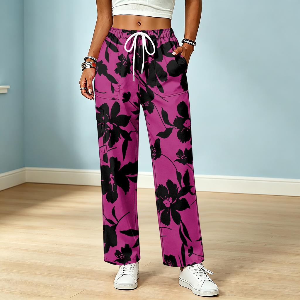 Women's Color Drawstring Elastic Waist Pants with Pockets for Casual and Work Wear