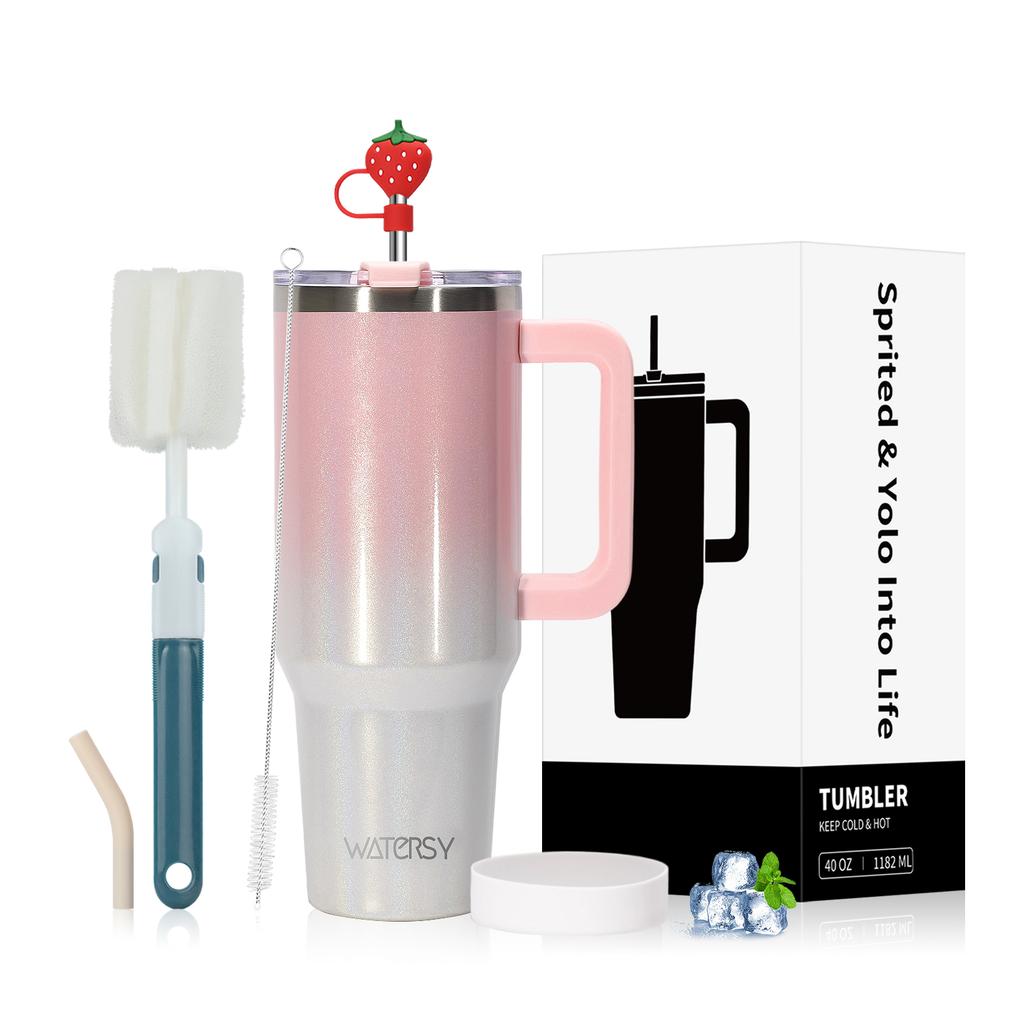 WATERSY 30/40oz Tumbler Large Capacity Thermal Cup Stainless Steel Insulated Mug with Handle & Straw Double Wall Vacuum Flask