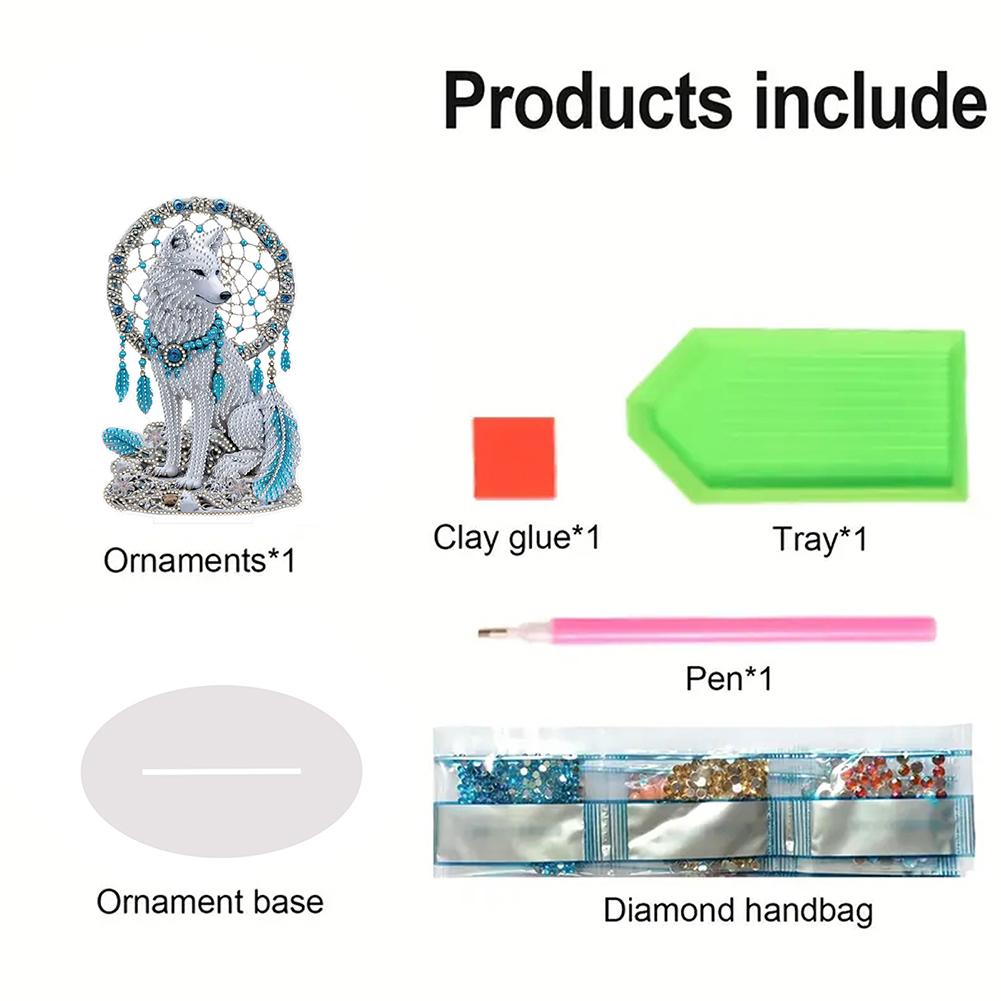 2D Flat Wolf Dreamcatcher Decor DIY Desktop Diamond Art Kits Animal Special Shaped Diamond Painting Craft Ornament for Home