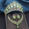 Gorgeous Blue Crown and Necklace Earrings Sets for Brides Prom Large Tiaras Princess Diadem Bridal Dubai Jewelry Set Wedding