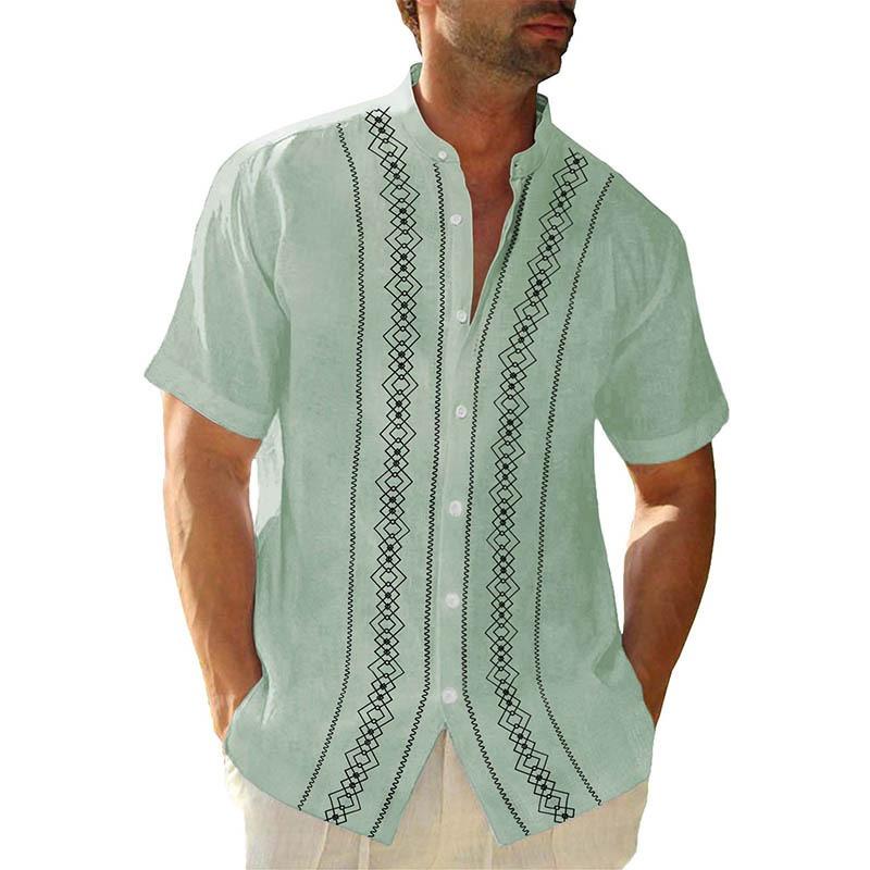 Summer Men's Shirt Button Short Sleeved Design with Stripes for Coolness Solid Color Top Shirts Men’s