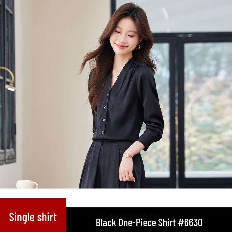 

Женская белая шифоновая блузка с V-образным вырезом и длинными рукавами - Элегантный осенний профессиональный дизайн XXXL