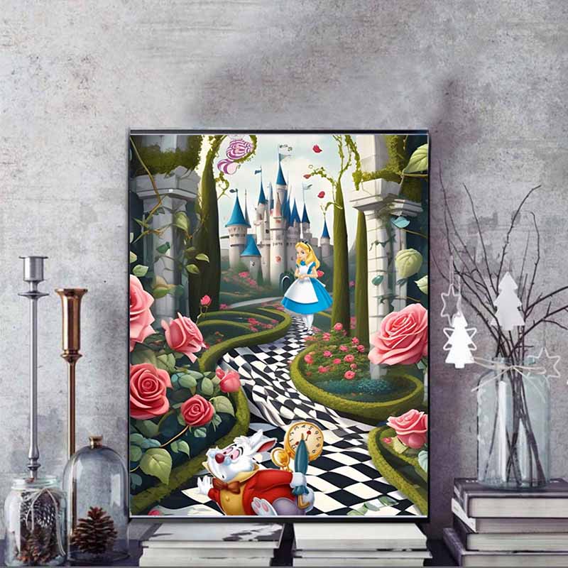 Disney 5D DIY Diamond Painting Iconic Scene Illustrations From Alice In Wonderland Cartoon Full Diamond Mosaic Art Wall Decoration Set