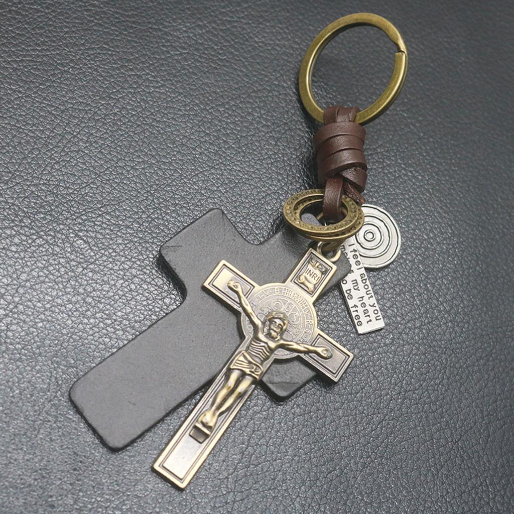 PU-Leder und Zinklegierung Schlüsselanhänger Religiöser Schlüsselring Mode Kruzifix Anhänger Tasche Anhänger Zubehör für Trendsetter