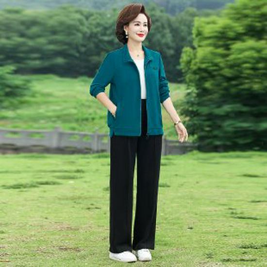 Spring & Autumn Casual Sportswear Set for Middle-Aged Women: Two-Piece Hoodie & Loose Thickened Coat