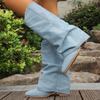 New Trouser Heel Boots Women Pointed Toe Block Heel Vintage Versatile No Knee Western Denim Tall Knight Boots