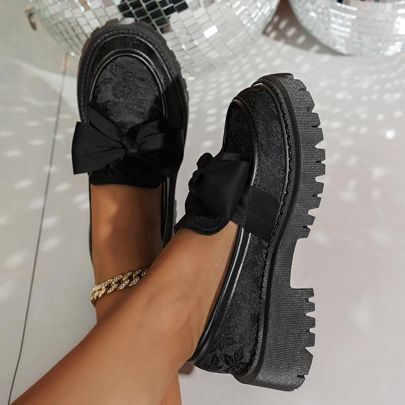 Fashion Women's Loafers Fashion Bowknot Platform Womens Shoes 2025 New Flower Embroidery Flats Woman Plus Size Thick Bottom Casual Shoes