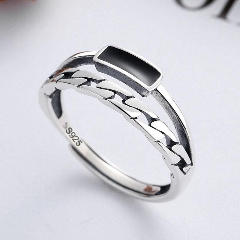 

BF CLUB 925 Sterling Rings for Women Simple Geometric Handmade Irregular Retro Double Layered BlueRing Allergy For Birthday Gift resizable