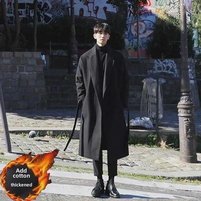 Men's Long Korean-Style Woolen Windbreaker Coat