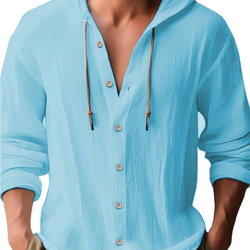 Spring and Summer Long Sleeve Men's Casual Shirt European Style Hooded Top Button Loose Shirt