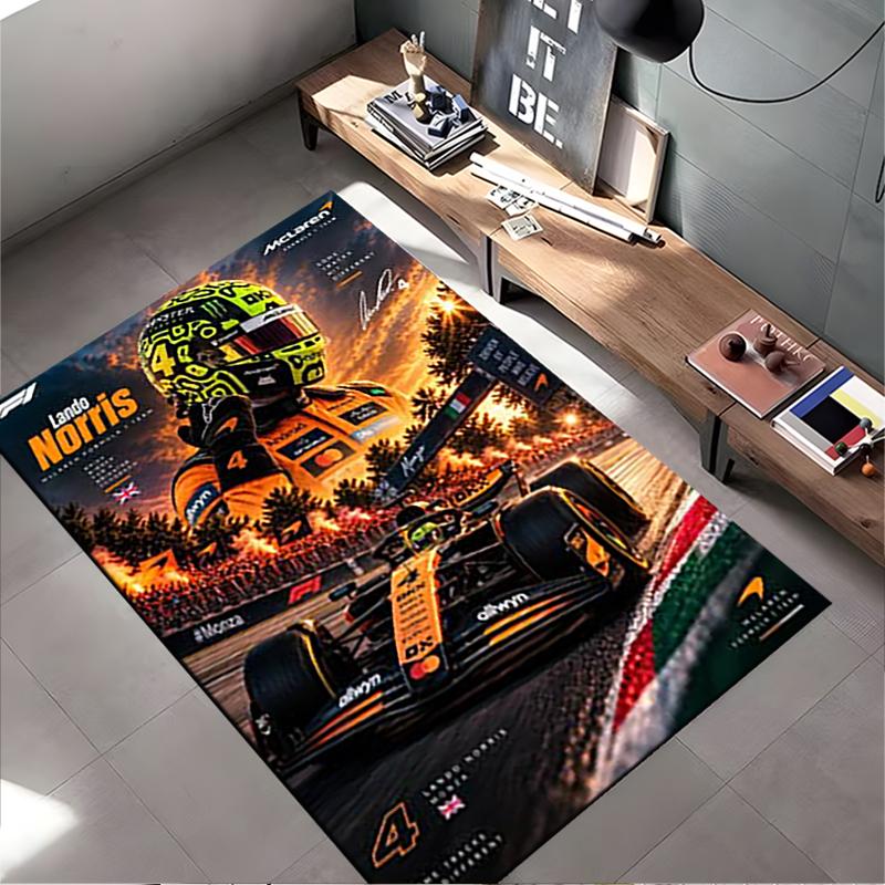 Sports Area Rug, Lando Norris McLaren F1 4 Sunset Monza Poster, Fan Cave Decor, Non-Slip Mat