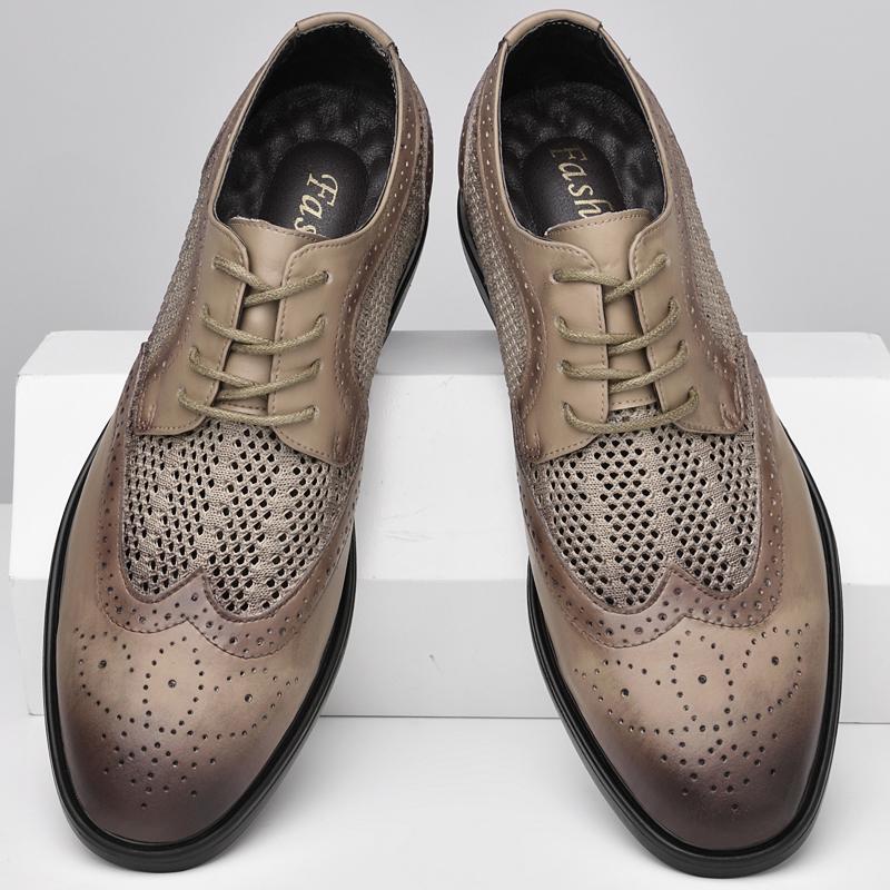 

Fashion Brogue Breathable men s versatile mesh casual leather shoes Wedding Party Office Business High quality men s walking shoes 38 коричневый