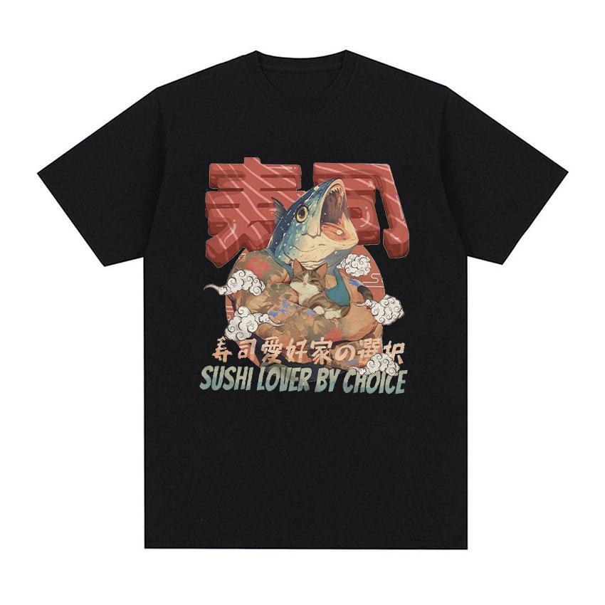 Japanese Fish Tsukiji Market Funny Meme T Shirt Men Women Vintage Harajuku Fashion T-shirts Summer 100% Cotton Oversized T-shirt