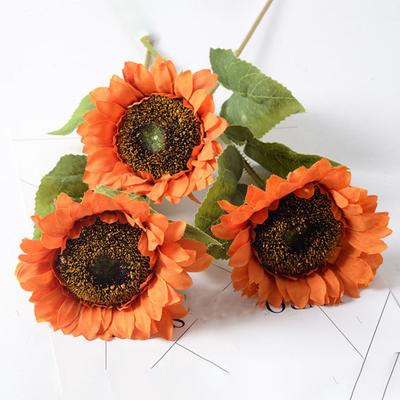Artificial Sunflower Bouquet Realistic Long Stem Fake Silk Flower with Leaves Faux Floral Arrangement for Vase Wedding Table Home Spring Summer Decor