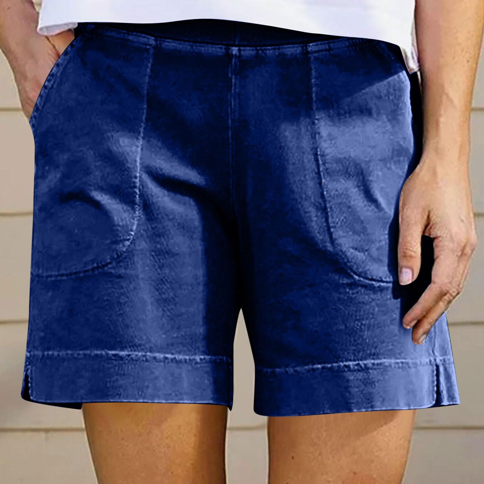 

Женские повседневные летние эластичные пляжные шорты однотонные повседневные шорты XXL синий