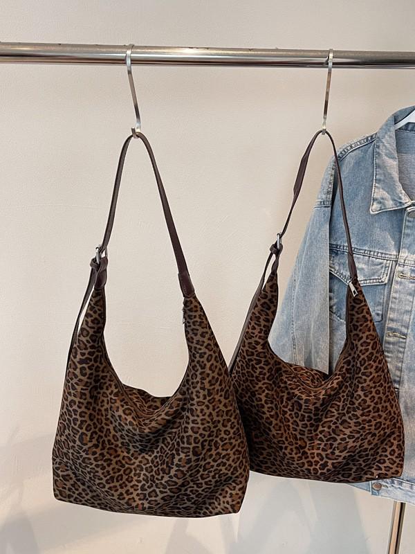 Retro Leopard Print Tote Bag - 2025 Autumn/Winter Collection, Large Capacity Shoulder Bag, Stylish Underarm Design for Women