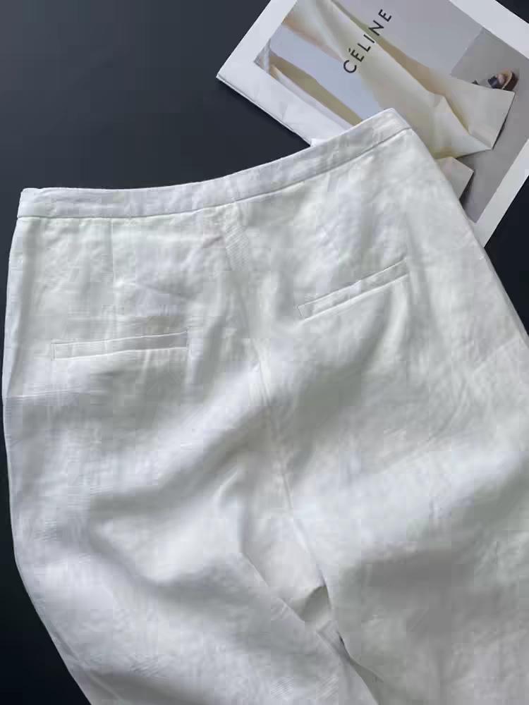 Elegant High-Waisted White Cotton-Linen Wide-Leg Pants for Women - Spring 2026 Collection