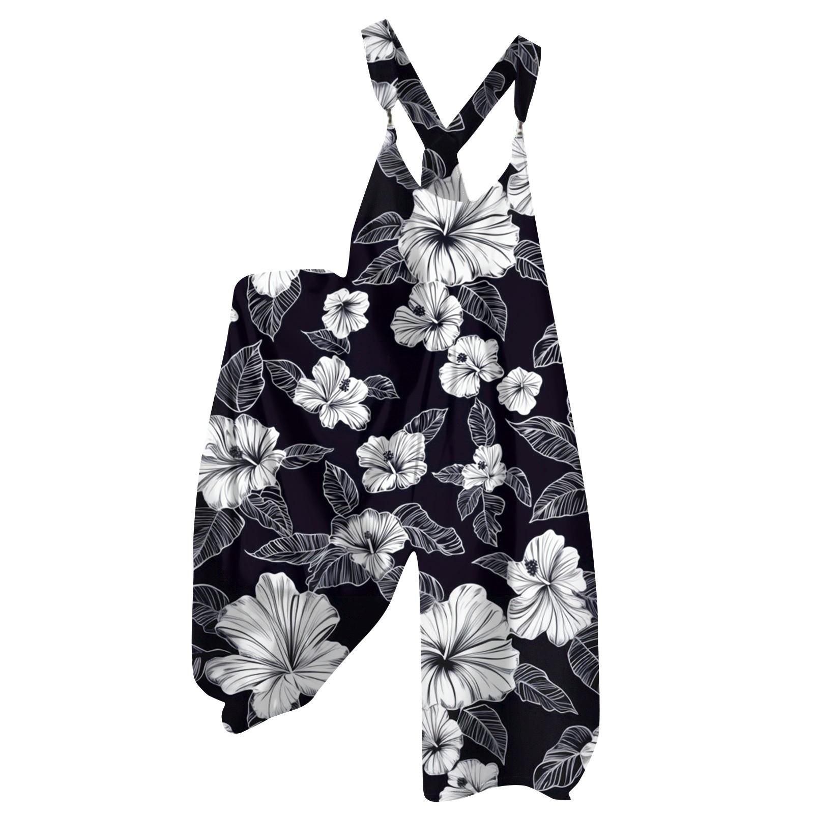 

Женский летний комбинезон с цветочным принтом в винтажном стиле (Нерегулируемые ремни) S чёрный