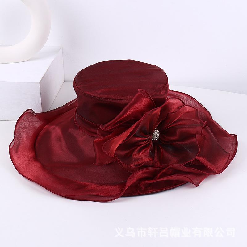 Mesh visor women's summer new solid color flower sunscreen sun hat European and American elegant crimped top hat beach hat