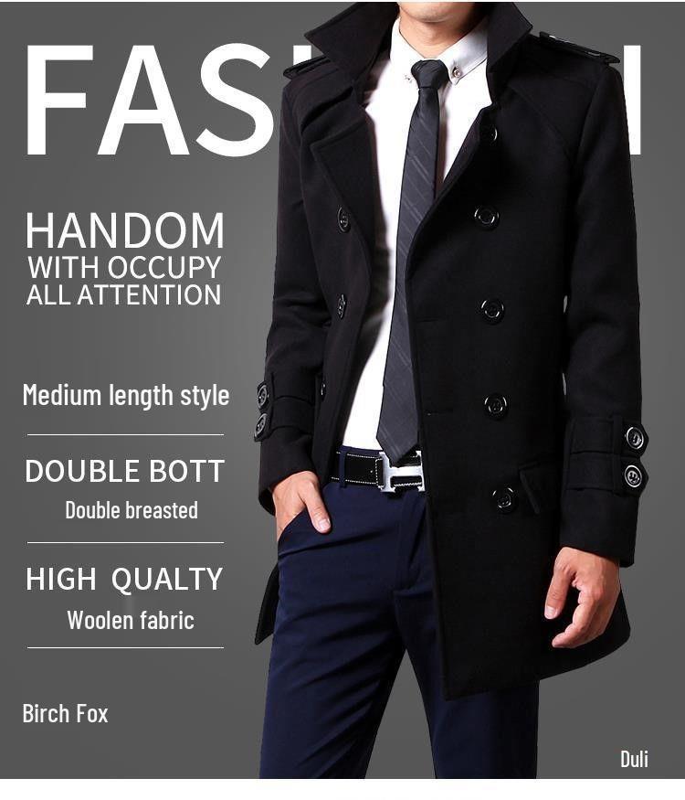 Men's Mid-Length Wool Coat: Autumn/Winter 2023 Thickened Windbreaker with Velvet Lining
