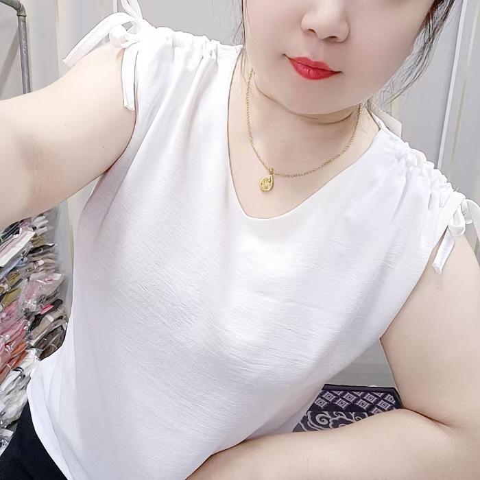 Sleeveless new summer design chic top v-neck thin foreign style fashion temperament top women S белый