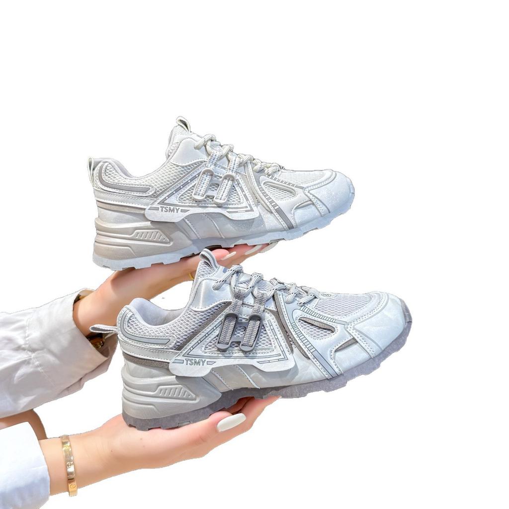 Silver Mesh Sneakers Women's Summer 2025 New Fashion Casual Running Breathable Platform Dad Shoes Ins Tide