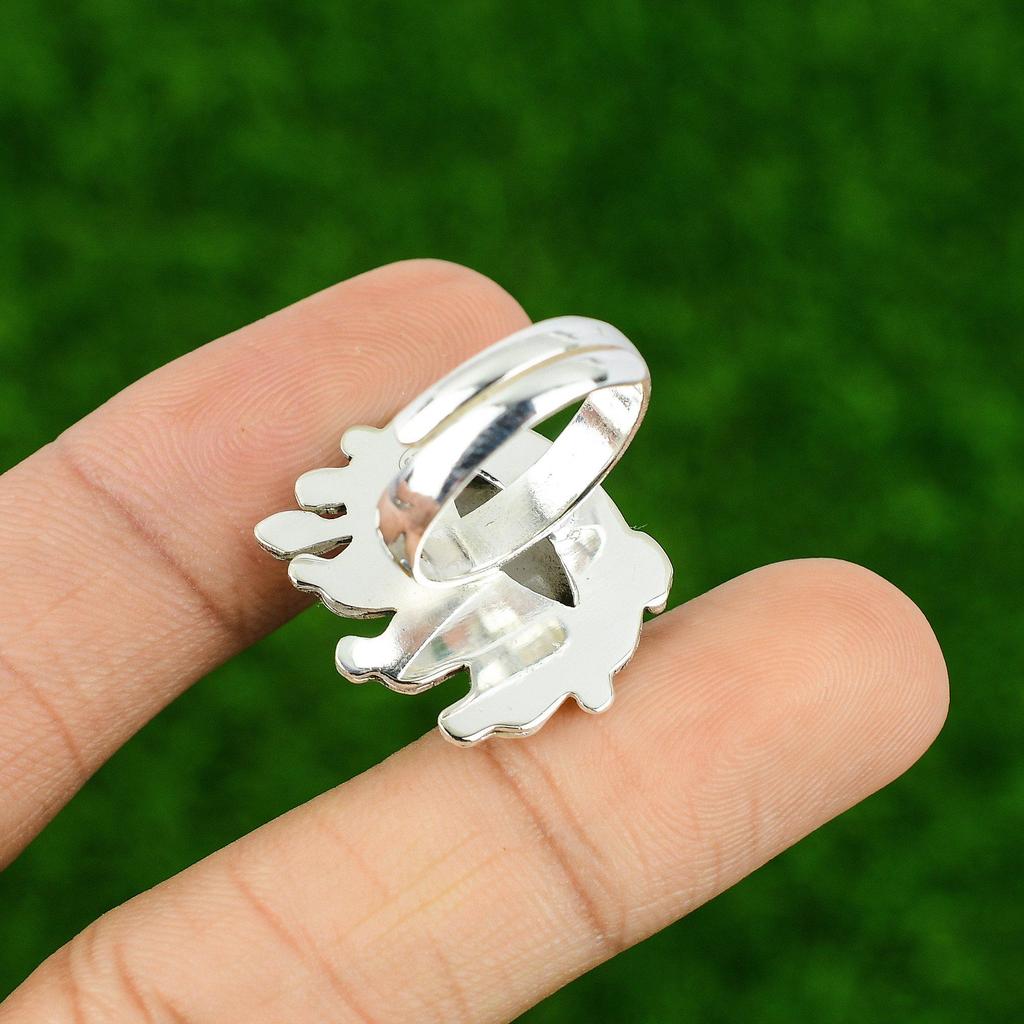 Natural Rainbow Moonstone Gemstone Multi Stone Adjustable Ring 925 Silver