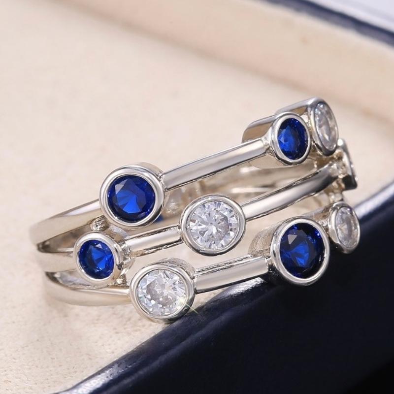 

CAOSHI Fashion Simple 3 Row Design Finger Rings for Women Copper Color Inlaid White&Blue Cubic Zirconia Party Zircon Gift Hot 10&Copper Plated