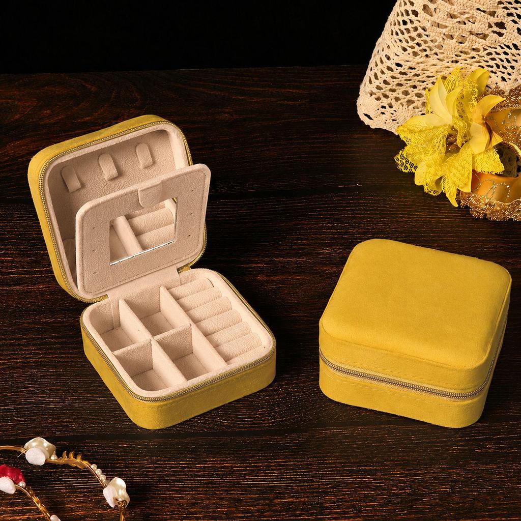 High-End Jewelry Storage Box with Mirror Pattern for Rings, Earrings, Necklaces - Women's Zipper Style Organizer.