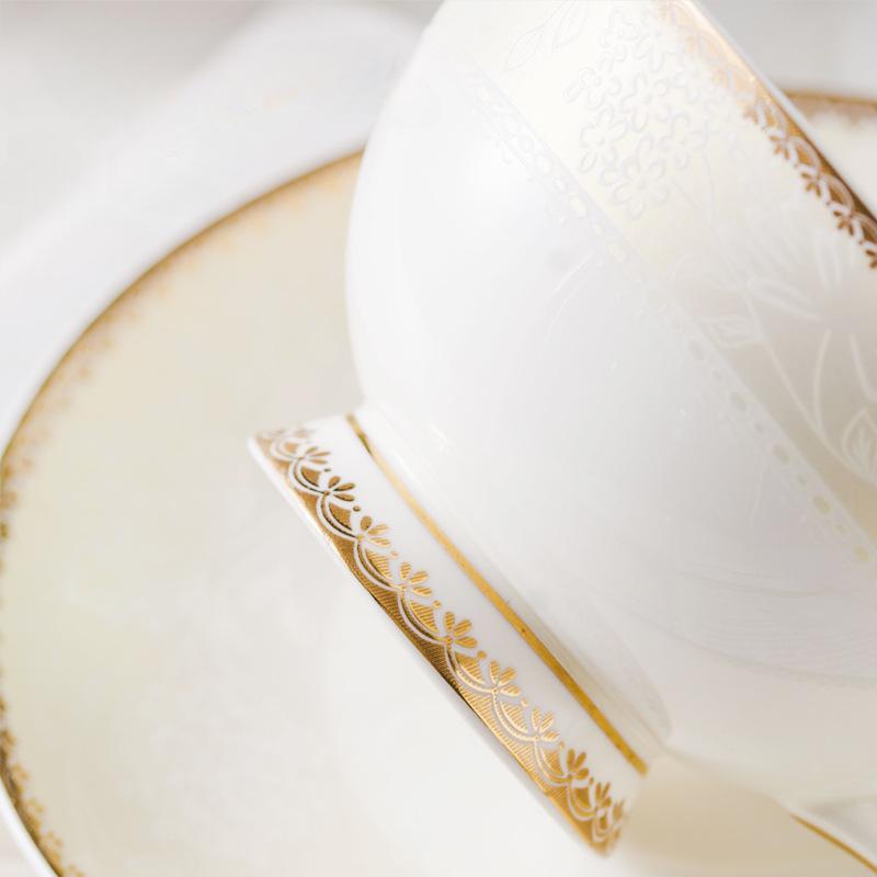 Breeze Minimalist Floral Gold Border Bone Porcelain Coffee Cup and Plate European Afternoon Tea Cup