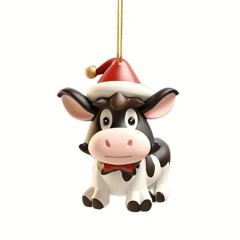 

Christmas Charming Cow Pendant In Colorful Acrylic For Car Accessories Mirror 5