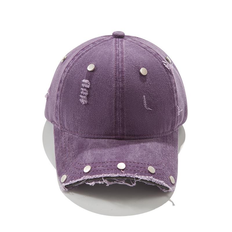 Niche old washed hole baseball cap women spring and summer retro rivets broken brim sun protection peaked cap children tide
