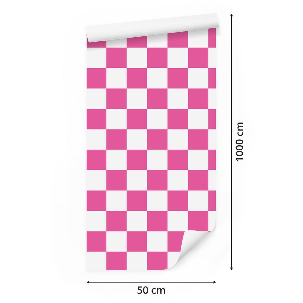 Checkerboard wallpaper, white and purple, powder pink background, 50x1000