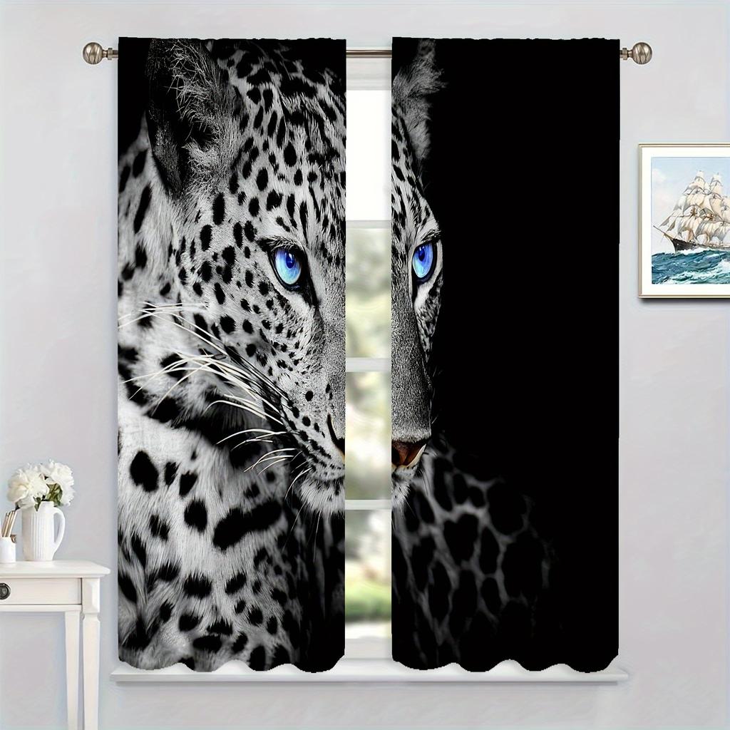 2pcs Leopard Print Curtains Tiger Lion Printed Curtains Rod Pockets Easy Installation Curtains For Kitchen Living Room Bedroom