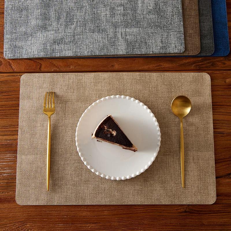 Nordic Thickened PU Leather Placemats Fabric Texture Rectangular Table Mats Hotel Dining Room Decor Durable Home Table Protector