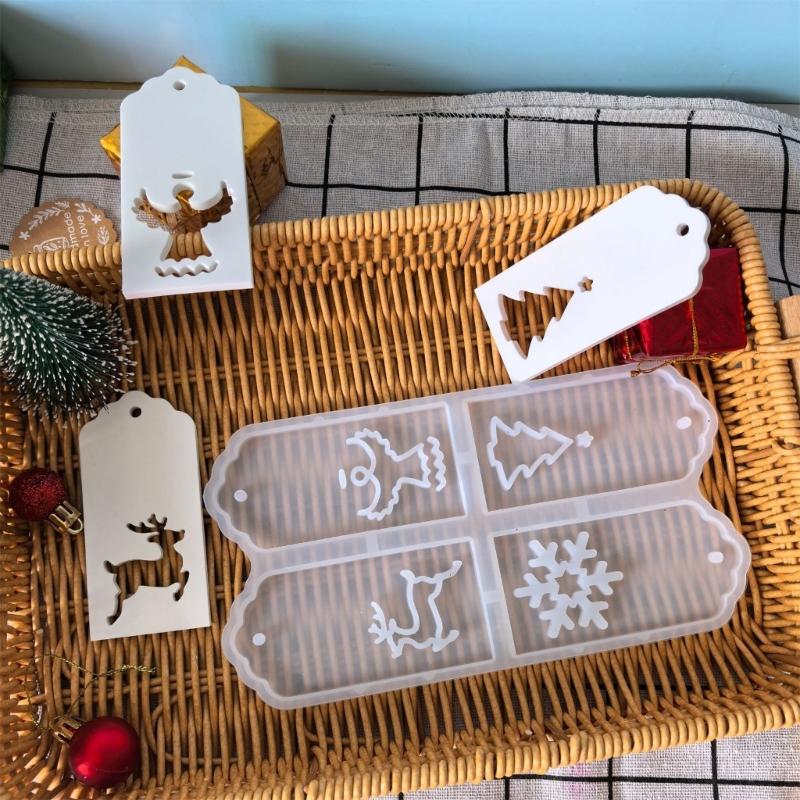 Christmas Ornament Resin Mold Pendant Mold Bookmarks Resin Mold with Hole for Epoxy Resin Casting Keychains Jewelry Mold