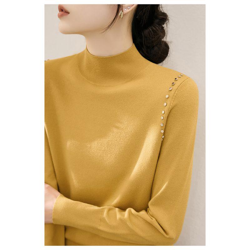 

Retro Easy Matching Fancy Winter Thick Style Half Turtleneck Loose Knitwear Sweater Female Loose Long Sleeve Bottoming Top Mustard yellow L